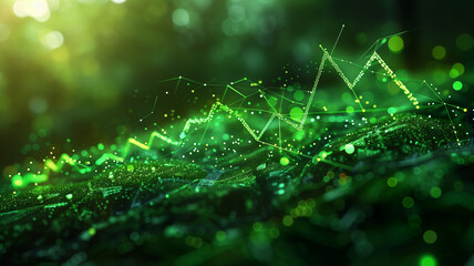 Wall Mural - business financial chart with digital green arrow, financial growth and business success