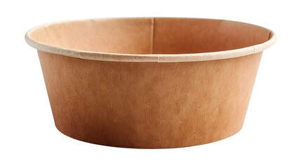Poster - Side view closeup of empty single brown paper bowl isolated on white background with clipping path : Generative AI