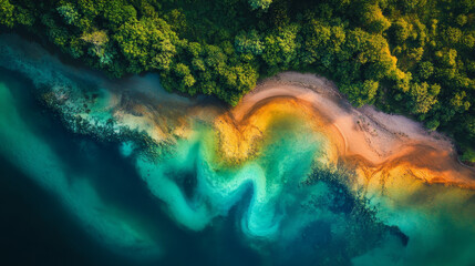 bird's eye view of Multicolored natural landscape 