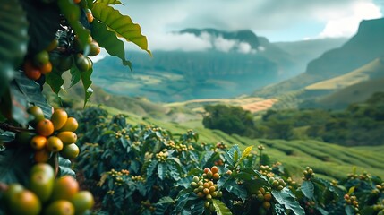 Wall Mural - Beautiful coffee plantations in Chapada Diamantina in Brazil : Generative AI