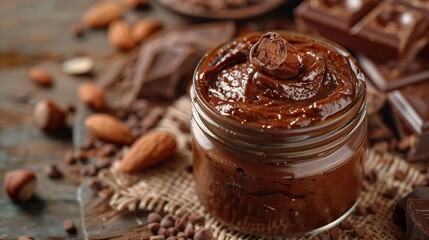Poster - Chocolate paste with nuts in a jar Dessert Vegetarian food : Generative AI
