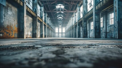 Poster - Interior industrial corridor in abandoned factory construction and architecture : Generative AI