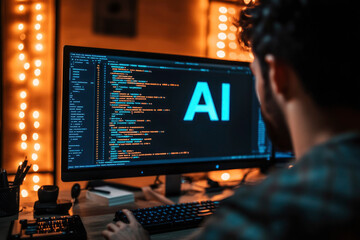Person working on a computer with AI code on the screen