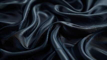 Fototapete - Black gray satin dark fabric texture luxurious shiny that is abstract silk cloth panorama background with patterns soft waves blur beautiful : Generative AI
