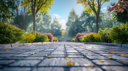 Aufkleber - Empty street at the nice and comfortable garden background with nice blue sky : Generative AI