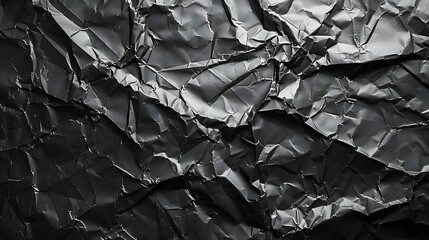 Poster - Empty crumpled wet black paper blank texture copy space wall horizontal background : Generative AI