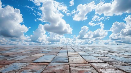 Poster - Empty brick floor and sky clouds background : Generative AI