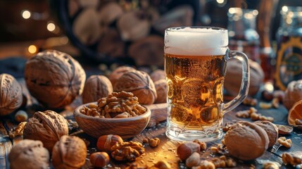 Canvas Print - glass of beer with nuts