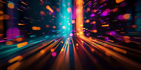 Canvas Print - Vibrant abstract data stream background with colorful light streaks and particles symbolizing digital information flow