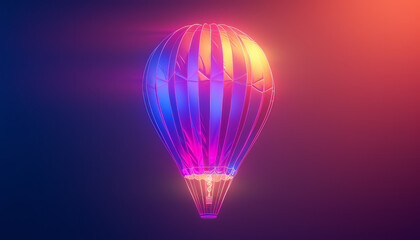 Wall Mural - A hot air balloon is floating in the sky above a colorful, starry background