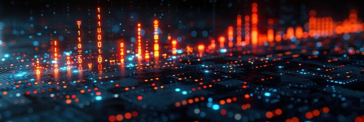 Abstract Digital Data Visualization with Glowing Red and Blue Lights