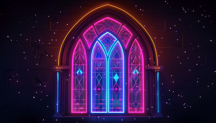 Wall Mural - A neon stained stained glass window with a blue and orange glow