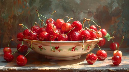 Wall Mural - Cherries in a bowl