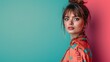 © Preecha - Detailed image of a girl in a fashionable outfit posing with a solid color backdrop