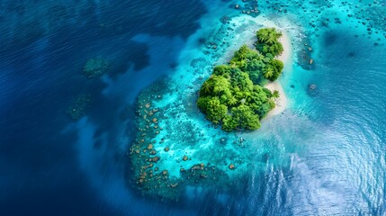 Wall Mural - Aerial Perspective of a Vibrant Coral Atoll Surrounded by Turquoise Ocean Waters