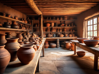 Wall Mural - clay pots in the workshop