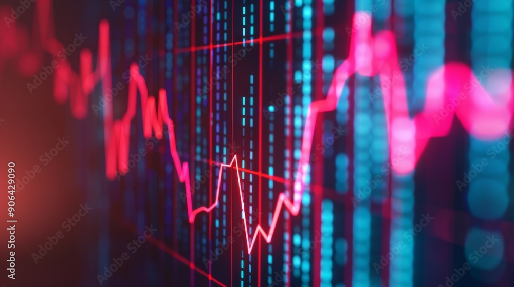 Finance chart with red line showing stock market trends and ...