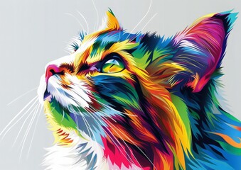  Colorful, polygonal illustration of a cats head looking up