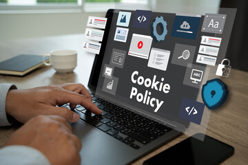 allow all cookies and cookie policy information pop-up window on laptop.