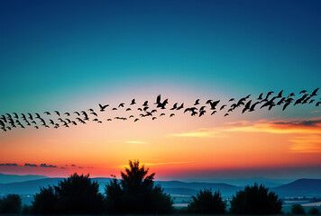Wall Mural - flock black birds sky isolated texture artwork high resolution high details vibrant