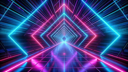 Poster - Futuristic Neon Tunnel with Vibrant Blue and Pink Lights

