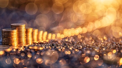 Wall Mural - Golden Coins Rising Through a Crowd of Bokeh Lights