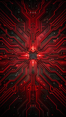 Poster - Vertical Red Circuit Board Design with Glowing Lights

