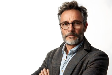 Confident Mature Man in Stylish Attire with Glasses Against a Clean Background