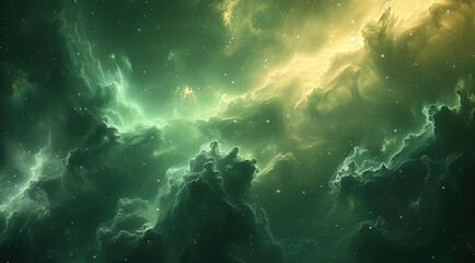 Wall Mural - cosmic galaxy green background. concept of space, nebula and cosmic. generative ai.
