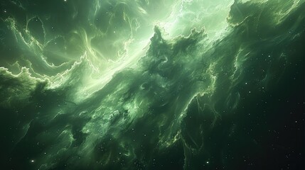 Wall Mural - cosmic galaxy green background. concept of space, nebula and cosmic. generative ai.