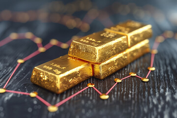 Wall Mural - stack of gold bars with an upward trend graph depicting the rise in gold prices