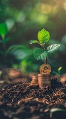 Wall Mural - A Young Plant Growing Through a Stack of Coins in Soil