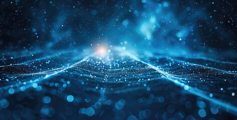 Poster - Dark background technology, the bottom of the screen to feed the scientific and technological ring base, upward emission of countless gradient beam lines, accurate perspective. Generative AI.