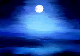 Wall Mural - hand painted moonlit seascape landscape 