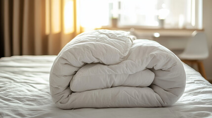 Cozy indoor setting with soft pillows, a duvet, a chair, and a houseplant.
