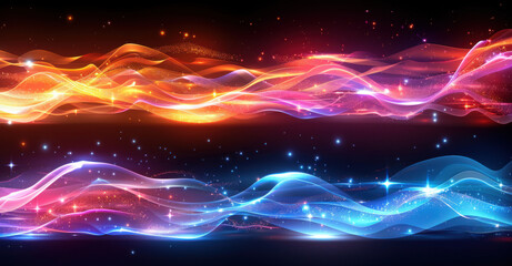 Wall Mural - Abstract Light Waves with Sparkling Stars