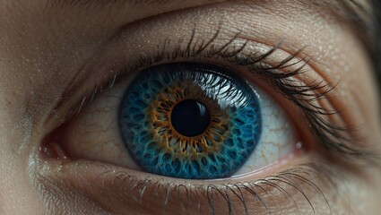 Close-up of a human eye with stunning blue iris pattern