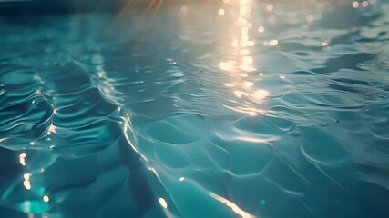 Fototapete - Clear blue water surface with splashing ripples. Abstract summer banner background water waves in sunlight
