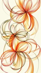 Sticker - Abstract Floral Pattern with Red and Orange Curves in a Chaotic Arrangement