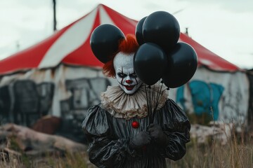 Sinister Clown with Black Balloons