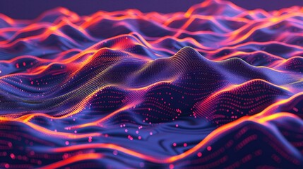 Wall Mural - Fluorescent waves with a tech background