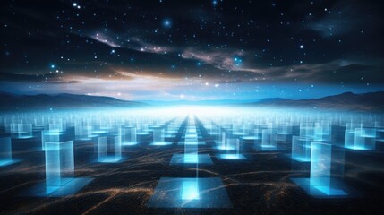 Wall Mural - Sparkling digital energy fields in cyberspace