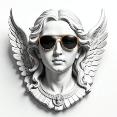 Wall Mural - angel head statue with sunglasses 3d art logo in plain white background design digital artwork 1