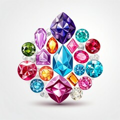 Wall Mural - colorful gemstone 3d art logo in plain white background design digital artwork 42