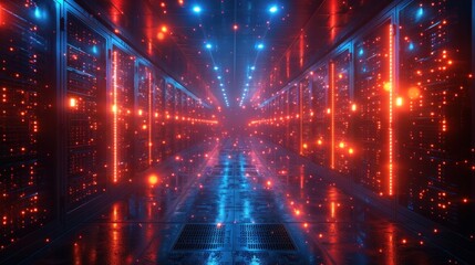 Wall Mural - Neon Lit Server Room