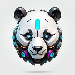 Canvas Print - cyberpunk robotic panda head 3d art logo in plain white background design digital artwork 176