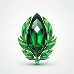 Wall Mural - green gemstone 3d art logo in plain white background design digital artwork 306