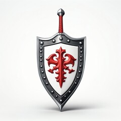 Wall Mural - medieval sword and shield 3d art logo in plain white background design digital artwork 322