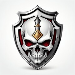 Wall Mural - skull shield 3d art logo in plain white background design digital artwork 364