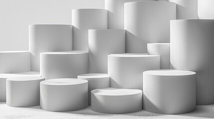 Aufkleber - A group of white cylindrical blocks are stacked on top and arranged in an abstract and geometric pattern, clean background with soft lighting to highlight the minimalist design. Generative AI.